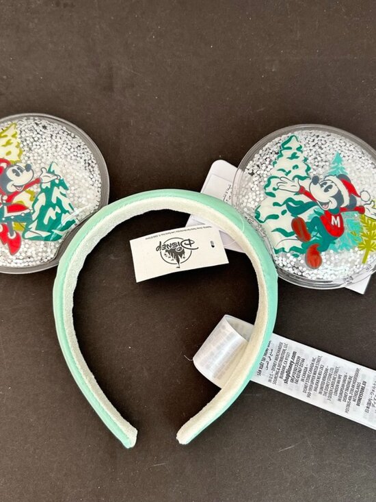 Disney Parks Mickey Minnie Christmas Snowglobe Holiday Ears Headband NEW